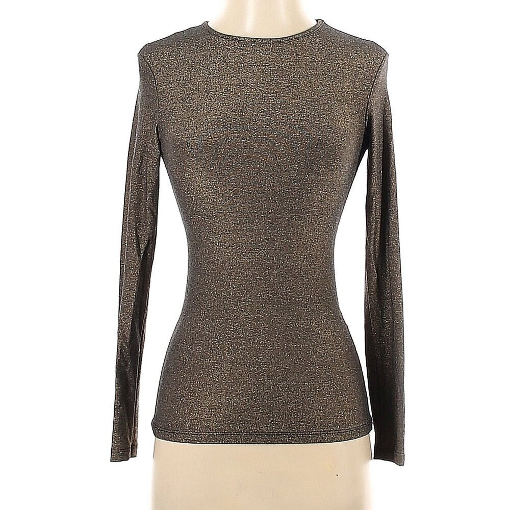 Kikiriki Size S Long Sleeve Top - brown/ gold - glitter
